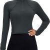 Twentyonefitness Yoga Women’s Long Sleeve Workout Shirts Half Zip Pullover Sweatshirt Athletic Cropped Tops Running Shirt
