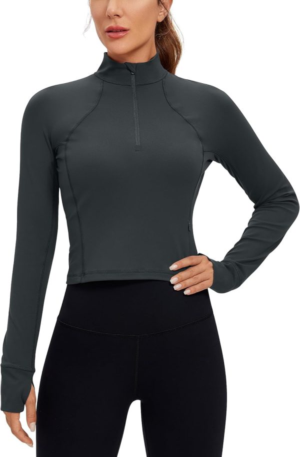 Twentyonefitness Yoga Women’s Long Sleeve Workout Shirts Half Zip Pullover Sweatshirt Athletic Cropped Tops Running Shirt