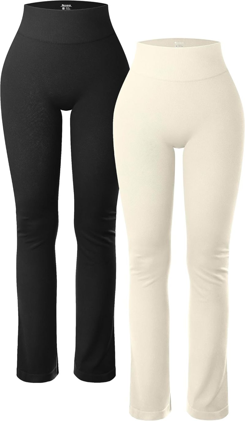 TwentyonefitnessYoga Bottoms  Women’s 2 Piece Yoga Pants Ribbed Seamless Workout High Waist Athletic Straight Leg Leggings