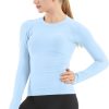 Twentyonefitness Yoga Seamless Workout Shirts for Women Long Sleeve Yoga Tops Sports Running Shirt Breathable Athletic Top Slim Fit