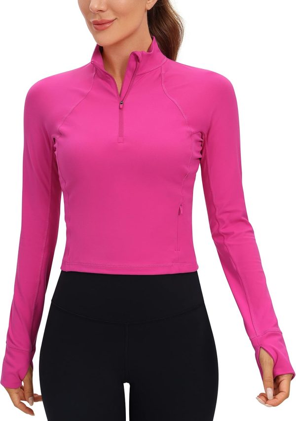 Twentyonefitness Yoga Women’s Long Sleeve Workout Shirts Half Zip Pullover Sweatshirt Athletic Cropped Tops Running Shirt