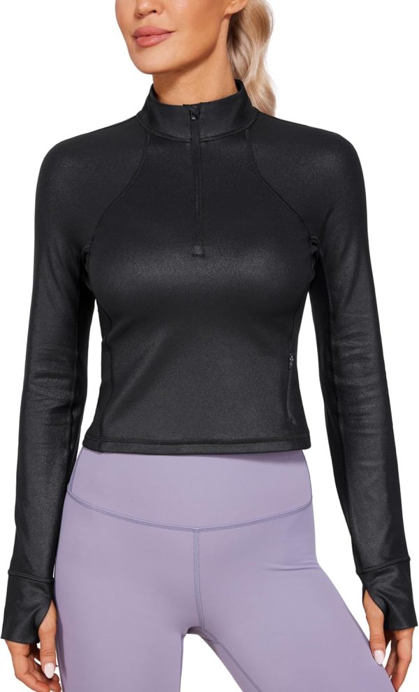 Twentyonefitness Yoga Women’s Long Sleeve Workout Shirts Half Zip Pullover Sweatshirt Athletic Cropped Tops Running Shirt