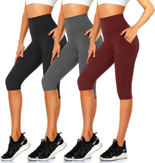 71NIMZgHmRL._AC_SL1500 TwentyonefitnessYoga Bottoms Women’s Knee Length Leggings-High Waisted Capri Pants Biker Shorts for Women Yoga Workout Exercise Short Casual Summer