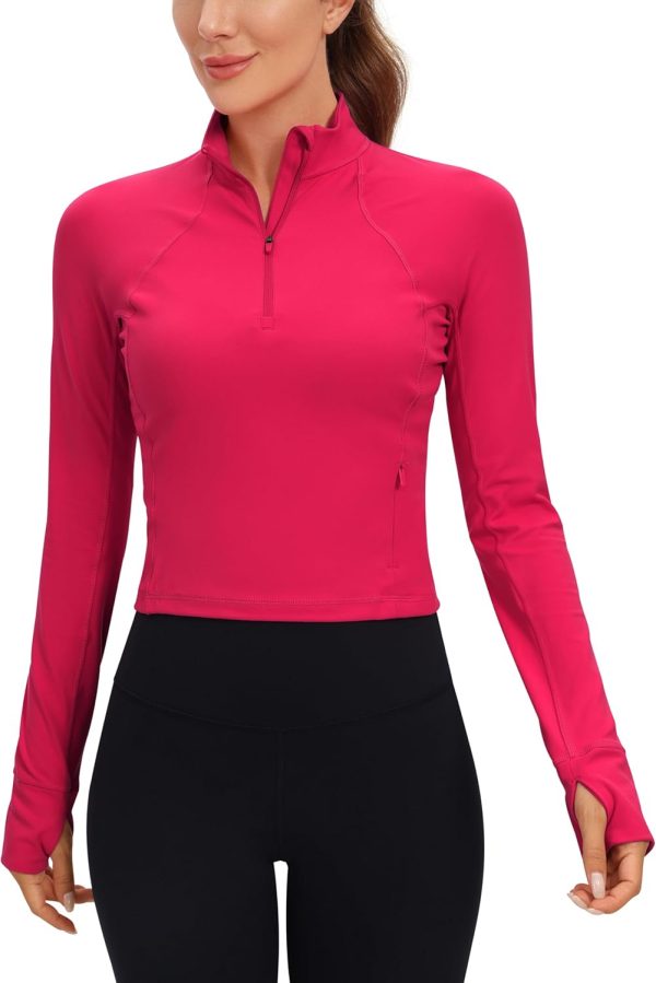 Twentyonefitness Yoga Women’s Long Sleeve Workout Shirts Half Zip Pullover Sweatshirt Athletic Cropped Tops Running Shirt
