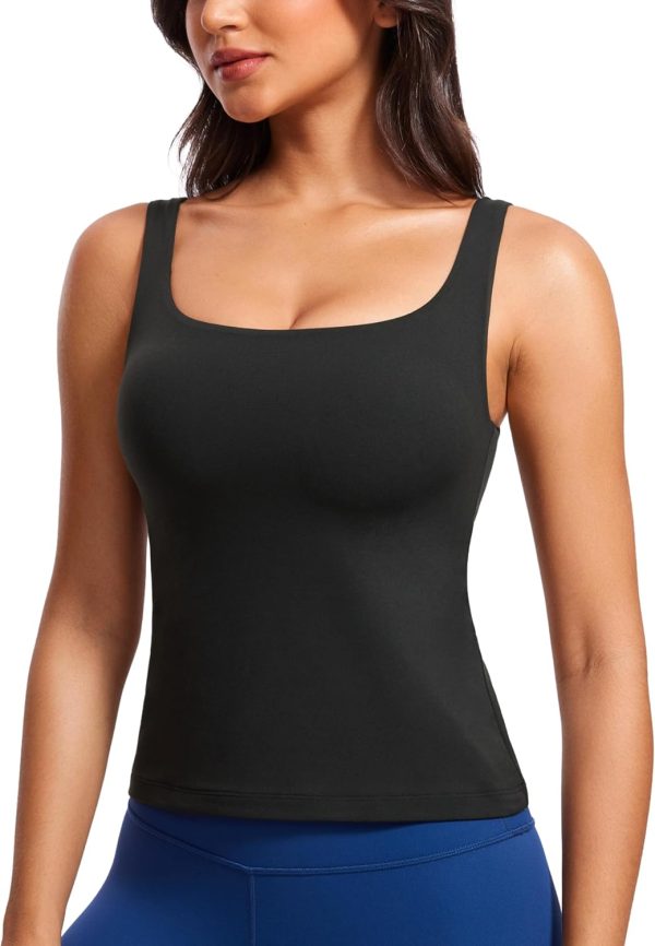 Twentyonefitness Yoga Workout Tank Tops for Women U Neck Padded Crop Tops Athletic Camisole Tops with Built in Bra