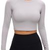 Twentyonefitness Yoga Womens Long Sleeve Crop Workout Tops Athletic Yoga Running Cropped Tops Slim Fit Gym Shirts