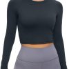 Twentyonefitness Yoga Womens Long Sleeve Crop Workout Tops Athletic Yoga Running Cropped Tops Slim Fit Gym Shirts