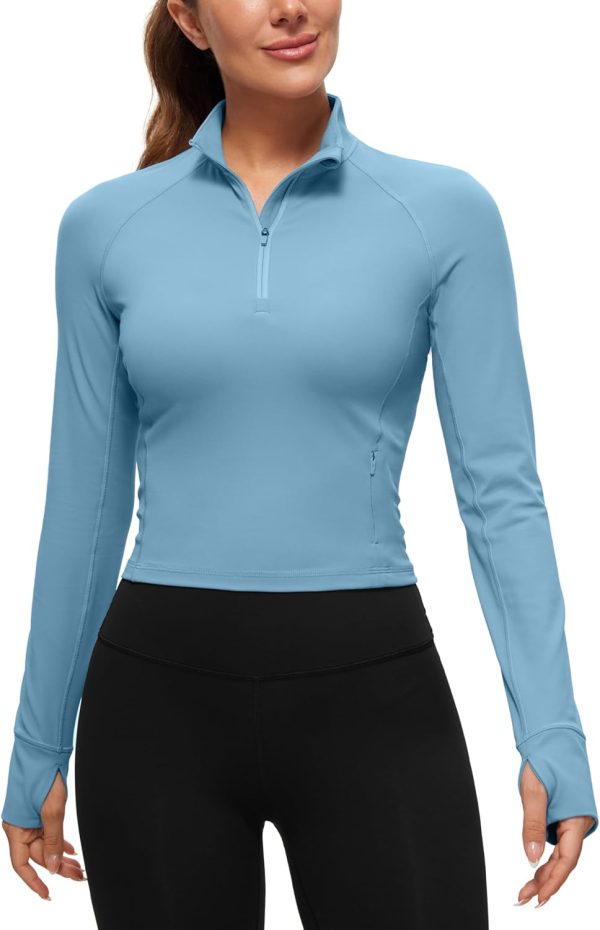 Twentyonefitness Yoga Women’s Long Sleeve Workout Shirts Half Zip Pullover Sweatshirt Athletic Cropped Tops Running Shirt