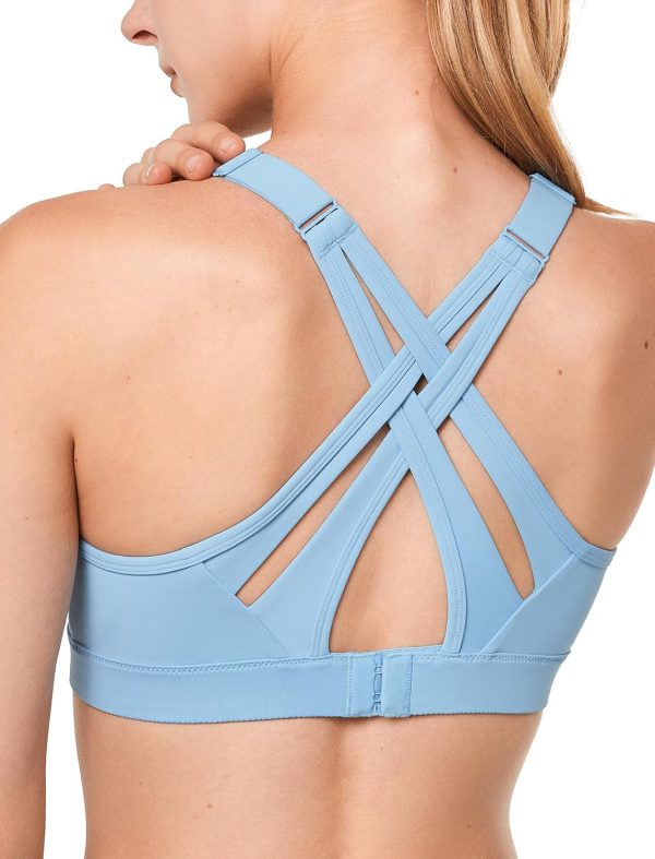 Twentyonefitness Yoga Sports Bra High Impact Adjustable Criss Cross Back, Full Support for Large Bust No Bounce