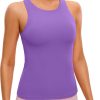 Twentyonefitness Yoga Womens Racerback Workout Tank Top with Built in Shelf Bra – Padded High Neck Yoga Athletic Camisole