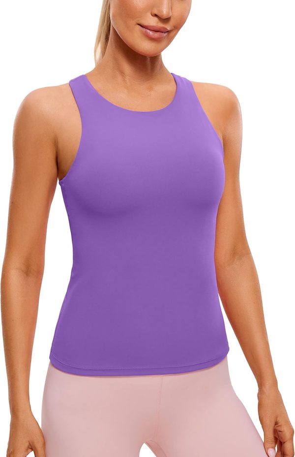 Twentyonefitness Yoga Womens Racerback Workout Tank Top with Built in Shelf Bra – Padded High Neck Yoga Athletic Camisole