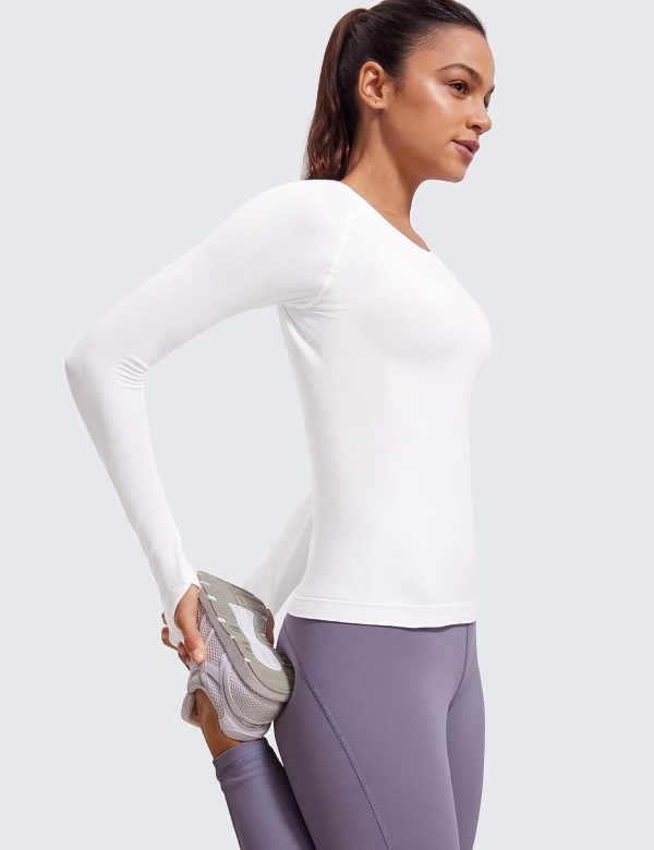 Twentyonefitness Yoga Womens Seamless Workout Long Sleeve Shirts Quick Dry Gym Athletic Tops Breathable Running Yoga Shirt