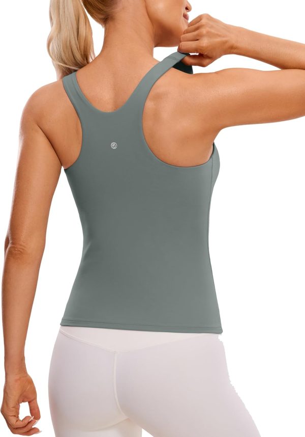 Twentyonefitness Yoga Womens Racerback Workout Tank Top with Built in Shelf Bra – Padded High Neck Yoga Athletic Camisole