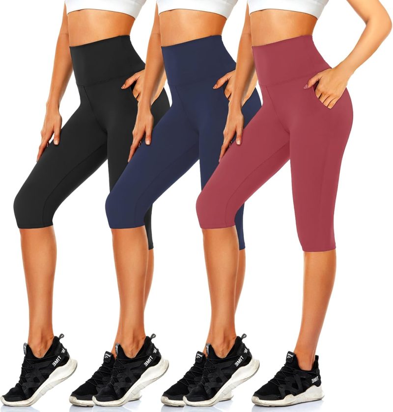 TwentyonefitnessYoga Bottoms Women’s Knee Length Leggings-High Waisted Capri Pants Biker Shorts for Women Yoga Workout Exercise Short Casual Summer