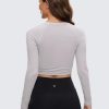 Twentyonefitness Yoga Womens Long Sleeve Crop Workout Tops Athletic Yoga Running Cropped Tops Slim Fit Gym Shirts