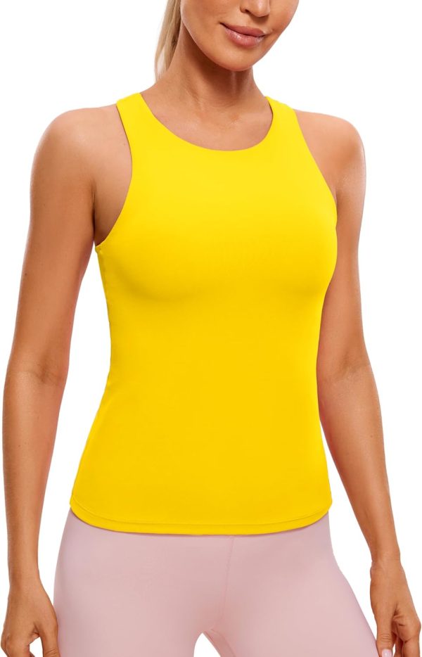 Twentyonefitness Yoga Womens Racerback Workout Tank Top with Built in Shelf Bra – Padded High Neck Yoga Athletic Camisole