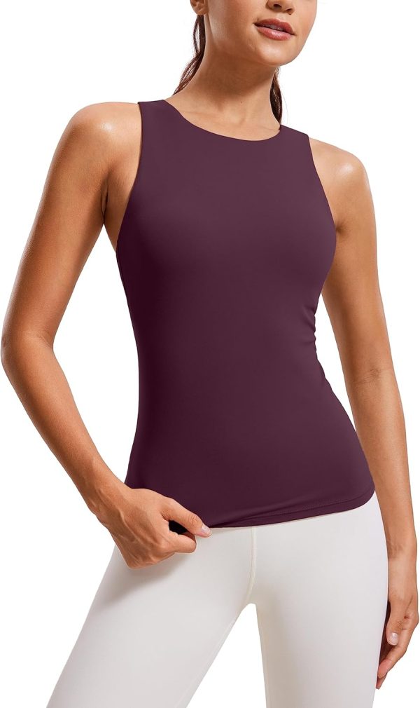Twentyonefitness Yoga Womens Racerback Workout Tank Top with Built in Shelf Bra – Padded High Neck Yoga Athletic Camisole
