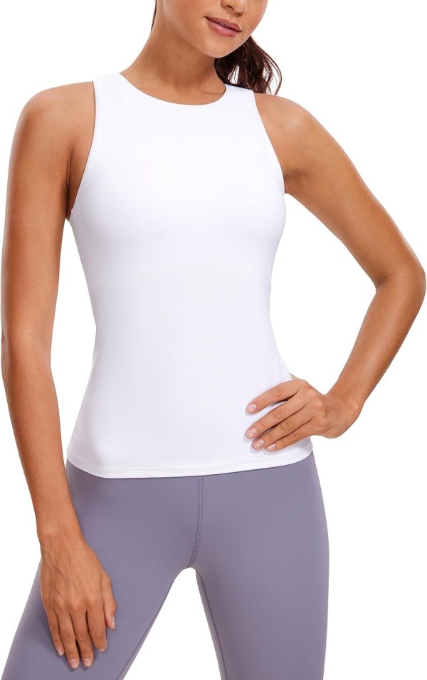 Twentyonefitness Yoga Womens Racerback Workout Tank Top with Built in Shelf Bra – Padded High Neck Yoga Athletic Camisole