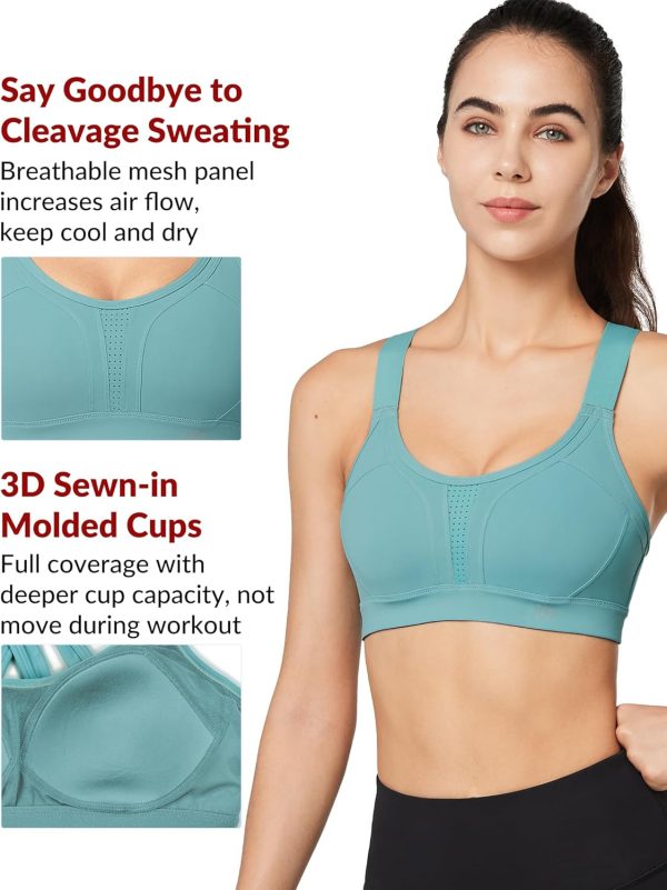 Twentyonefitness Yoga Sports Bra High Impact Adjustable Criss Cross Back, Full Support for Large Bust No Bounce
