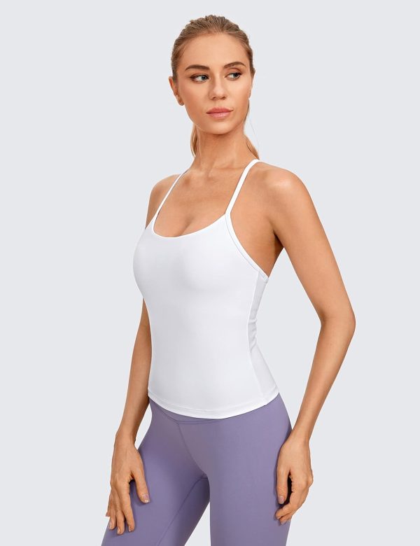 Twentyonefitness Yoga Womens Workout Racerback Tank Top with Built in Bra – Scoop Neck Spaghetti Strap Padded Slim Camisole