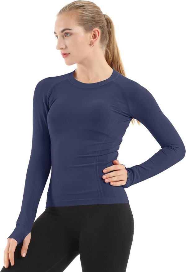 Twentyonefitness Yoga Seamless Workout Shirts for Women Long Sleeve Yoga Tops Sports Running Shirt Breathable Athletic Top Slim Fit
