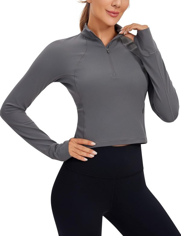 Twentyonefitness Yoga Women’s Long Sleeve Workout Shirts Half Zip Pullover Sweatshirt Athletic Cropped Tops Running Shirt