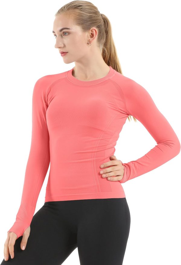Twentyonefitness Yoga Seamless Workout Shirts for Women Long Sleeve Yoga Tops Sports Running Shirt Breathable Athletic Top Slim Fit