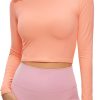 Twentyonefitness Yoga Womens Long Sleeve Crop Workout Tops Athletic Yoga Running Cropped Tops Slim Fit Gym Shirts