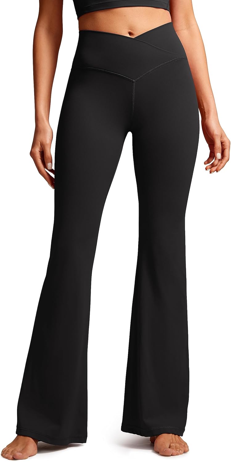 TwentyonefitnessYoga Bottoms  Crossover Flare Leggings for Women 31″ – High Waist V Cross Bootcut Bell Bottoms Tummy Control Yoga Pants