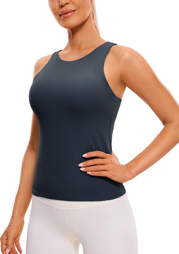Twentyonefitness Yoga Womens Racerback Workout Tank Top with Built in Shelf Bra – Padded High Neck Yoga Athletic Camisole