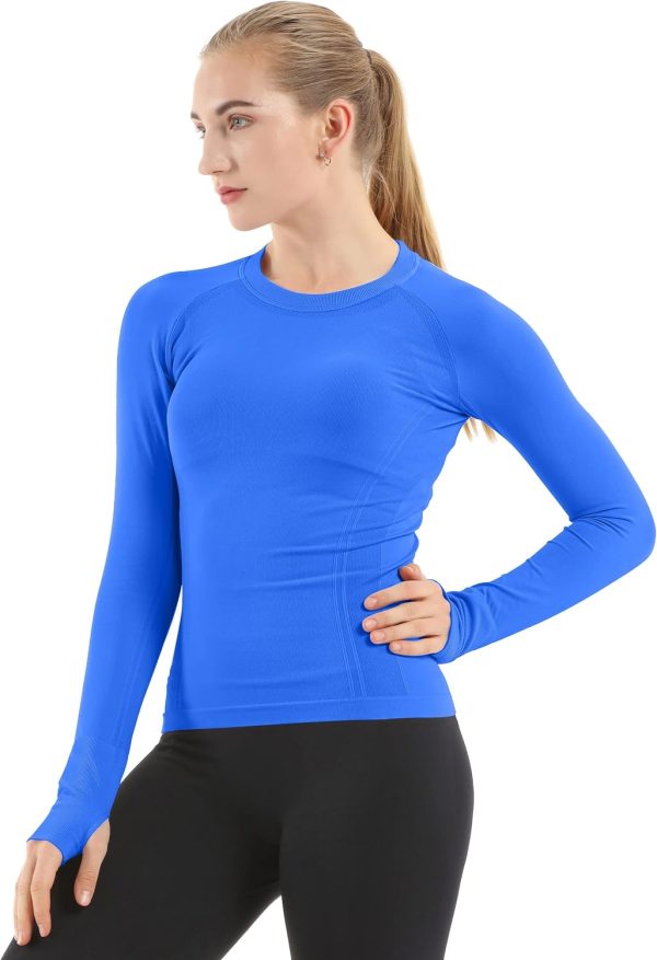 Twentyonefitness Yoga Seamless Workout Shirts for Women Long Sleeve Yoga Tops Sports Running Shirt Breathable Athletic Top Slim Fit