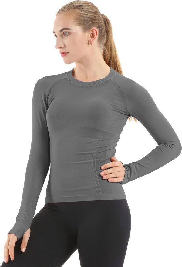 Twentyonefitness Yoga Seamless Workout Shirts for Women Long Sleeve Yoga Tops Sports Running Shirt Breathable Athletic Top Slim Fit