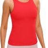 Twentyonefitness Yoga Womens Racerback Workout Tank Top with Built in Shelf Bra – Padded High Neck Yoga Athletic Camisole
