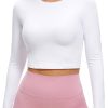 Twentyonefitness Yoga Womens Long Sleeve Crop Workout Tops Athletic Yoga Running Cropped Tops Slim Fit Gym Shirts