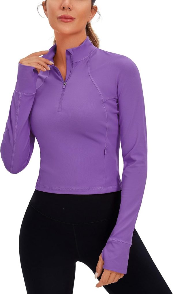 Twentyonefitness Yoga Women’s Long Sleeve Workout Shirts Half Zip Pullover Sweatshirt Athletic Cropped Tops Running Shirt