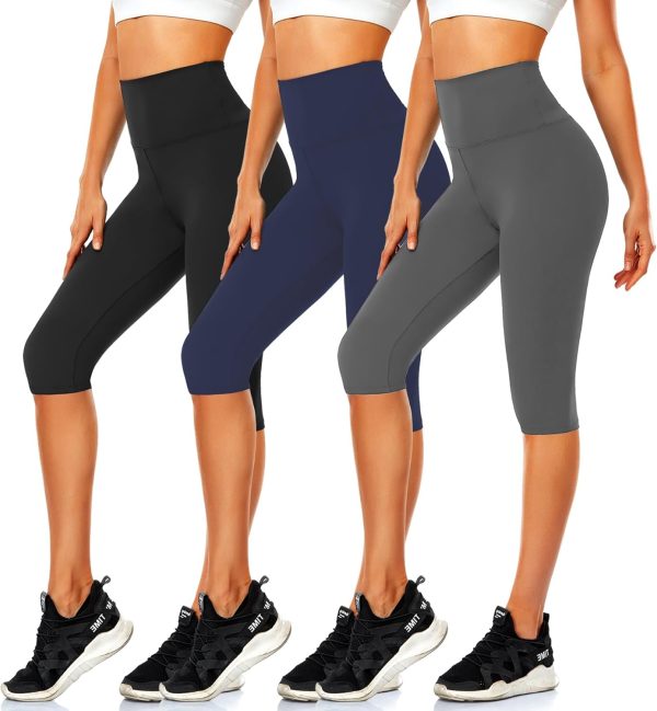 71rgiGA2epL._AC_SL1500 TwentyonefitnessYoga Bottoms Women’s Knee Length Leggings-High Waisted Capri Pants Biker Shorts for Women Yoga Workout Exercise Short Casual Summer