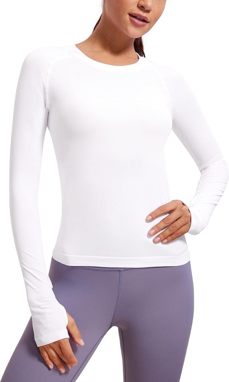 Twentyonefitness Yoga Womens Seamless Workout Long Sleeve Shirts Quick Dry Gym Athletic Tops Breathable Running Yoga Shirt