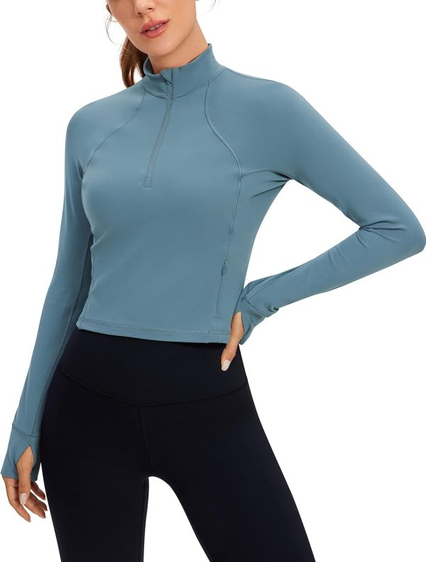 Twentyonefitness Yoga Women’s Long Sleeve Workout Shirts Half Zip Pullover Sweatshirt Athletic Cropped Tops Running Shirt
