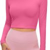 Twentyonefitness Yoga Womens Long Sleeve Crop Workout Tops Athletic Yoga Running Cropped Tops Slim Fit Gym Shirts