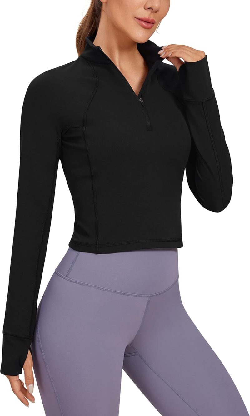 Twentyonefitness Yoga Women’s Long Sleeve Workout Shirts Half Zip Pullover Sweatshirt Athletic Cropped Tops Running Shirt