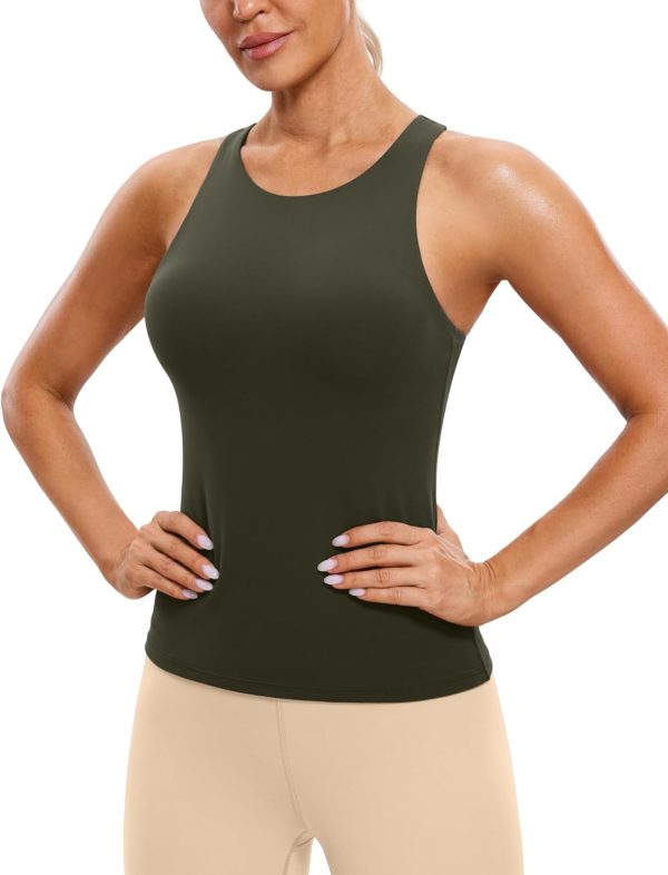 Twentyonefitness Yoga Womens Racerback Workout Tank Top with Built in Shelf Bra – Padded High Neck Yoga Athletic Camisole