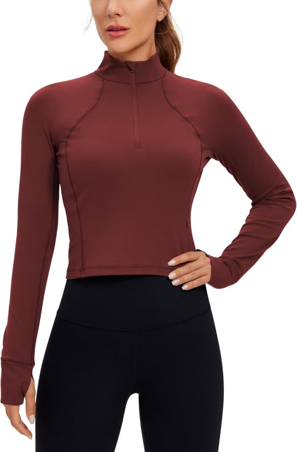 Twentyonefitness Yoga Women’s Long Sleeve Workout Shirts Half Zip Pullover Sweatshirt Athletic Cropped Tops Running Shirt