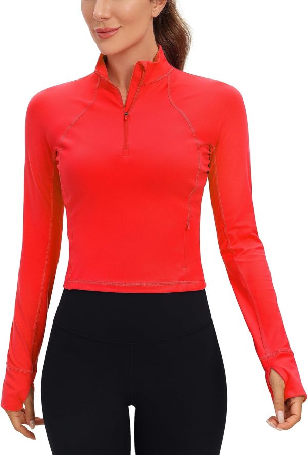 Twentyonefitness Yoga Women’s Long Sleeve Workout Shirts Half Zip Pullover Sweatshirt Athletic Cropped Tops Running Shirt