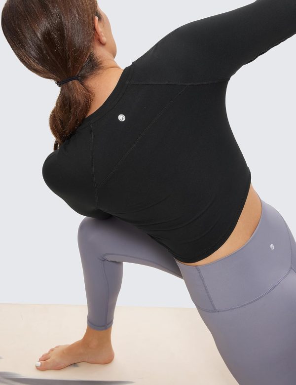 Twentyonefitness Yoga Womens Long Sleeve Crop Workout Tops Athletic Yoga Running Cropped Tops Slim Fit Gym Shirts