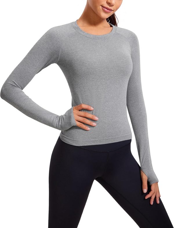 Twentyonefitness Yoga Womens Seamless Workout Long Sleeve Shirts Quick Dry Gym Athletic Tops Breathable Running Yoga Shirt