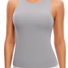 Twentyonefitness Yoga Womens Racerback Workout Tank Top with Built in Shelf Bra – Padded High Neck Yoga Athletic Camisole
