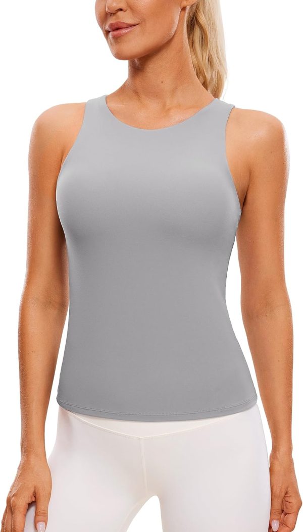Twentyonefitness Yoga Womens Racerback Workout Tank Top with Built in Shelf Bra – Padded High Neck Yoga Athletic Camisole