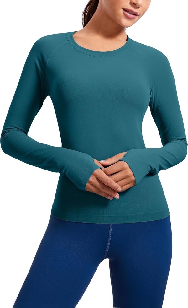 Twentyonefitness Yoga Womens Seamless Workout Long Sleeve Shirts Quick Dry Gym Athletic Tops Breathable Running Yoga Shirt