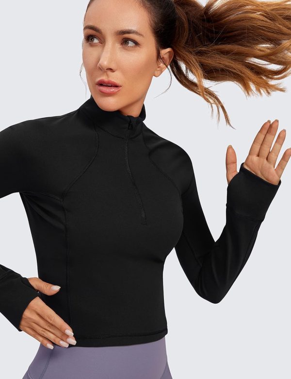Twentyonefitness Yoga Women’s Long Sleeve Workout Shirts Half Zip Pullover Sweatshirt Athletic Cropped Tops Running Shirt