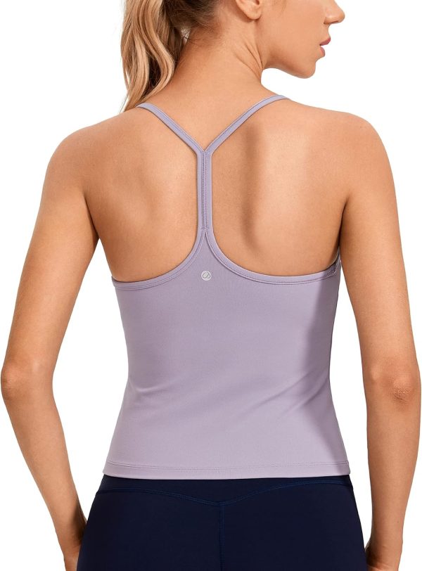 Twentyonefitness Yoga Womens Workout Racerback Tank Top with Built in Bra – Scoop Neck Spaghetti Strap Padded Slim Camisole